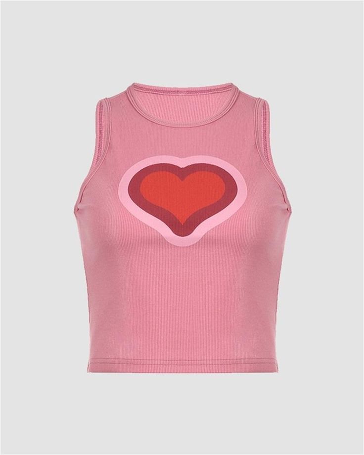 Details: Tank top with front heart designTop Length: CroppedSleeve Length: SleevelessMaterials:35% Cotton + 60% Polyester + 5% Spandex Perfect Heart, Heart Tank Top, 90s Hip Hop Fashion, Outfits 90s, Outfit 90s, 90s Vibes, Summer Essential, Maxi Dresses Casual, Crop Top Blouse