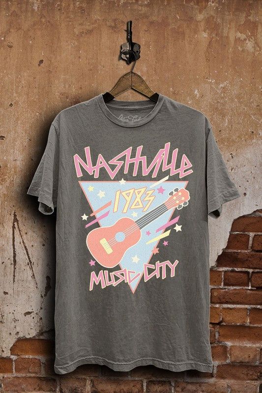 Description- Oversized Graphic Tee Shirt Mineral Wash Nashville Music City Graphic Open Neckline WIth Dropped Shoulders 100% Cotton Nashville Music City, City Graphic, Music City Nashville, Nashville Music, Oversized Graphic Tee, Music City, Graphic Top, Boyfriend Style, Silk Screen Printing