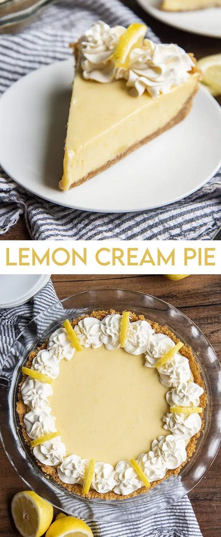 the lemon cream pie is ready to be cut into slices and served on serving platters