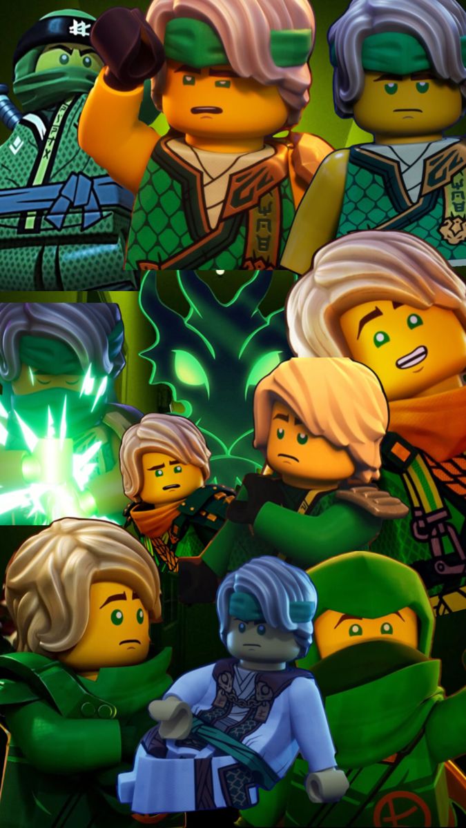 the lego movie poster is shown with many different characters in green and yellow outfits, including one