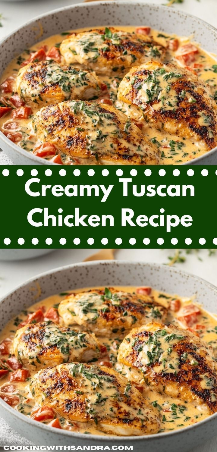 creamy tuscann chicken recipe in a skillet