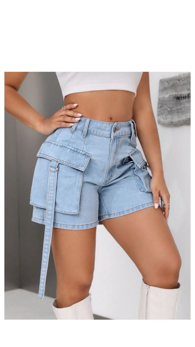 Simple Casual Outfits For Summer, Jean Trousers Outfit, Cute Trousers, Culotte Jeans, Cute Jean Shorts, Two Piece Outfits Shorts, Neat Casual Outfits, Shein Shorts, Denim Shorts Outfit