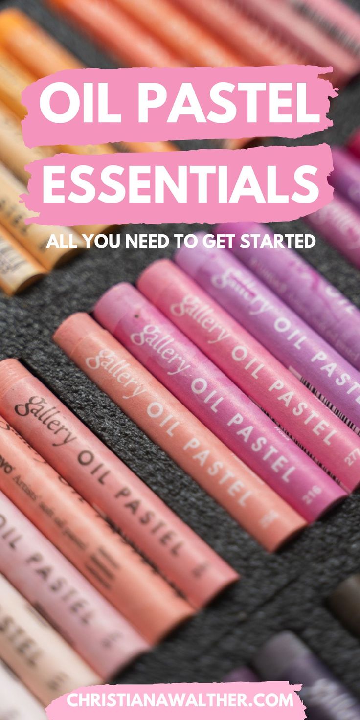 the words oil pastel essentials all you need to get started are lined up in rows