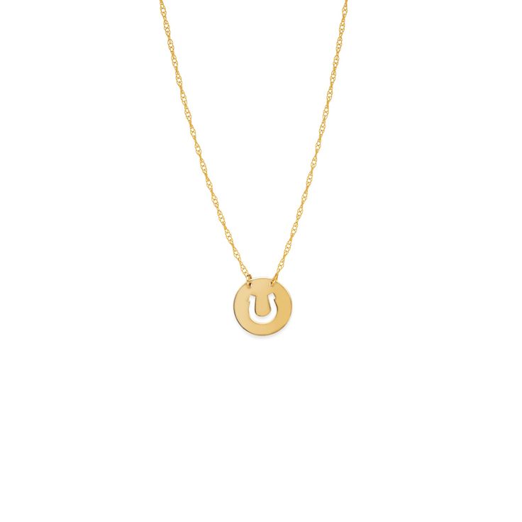 Mini Disk-Cut Out Horse Shoe Neck,Sr,Qtg Metal: 14k Gold Est. Weight: (1.1g) Length: 16"-18" Inches Adjustable Brand New With Box #26728 Formal White Gold 14k Charm Necklaces, Polished Yellow Gold Charm Necklaces, Modern Gold Necklaces For Anniversary, Everyday Yellow Gold Necklace With Polished Finish, Everyday Polished Yellow Gold Necklace, Modern 14k Gold Necklace For Anniversary, Yellow Gold Charm Necklace With Round Pendant, Yellow Gold Charm Necklaces With Cable Chain, Yellow Gold Plated Round Charm Necklace