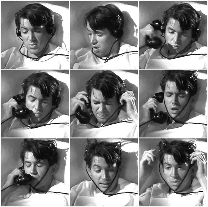 multiple images of a man talking on the phone