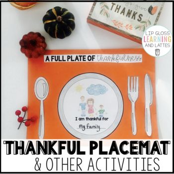 a thanksgiving placemat with the words, i am grateful for my family and other activities