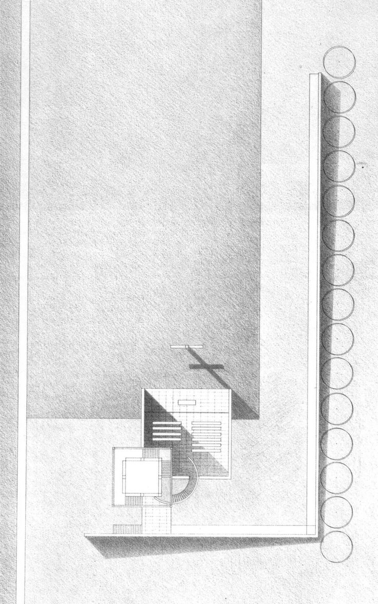 an architectural drawing of a building and its shadow