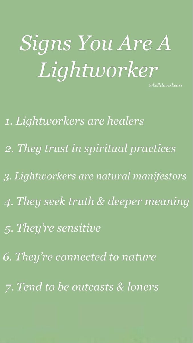 a green poster with the words signs you are a lightworker in white on it