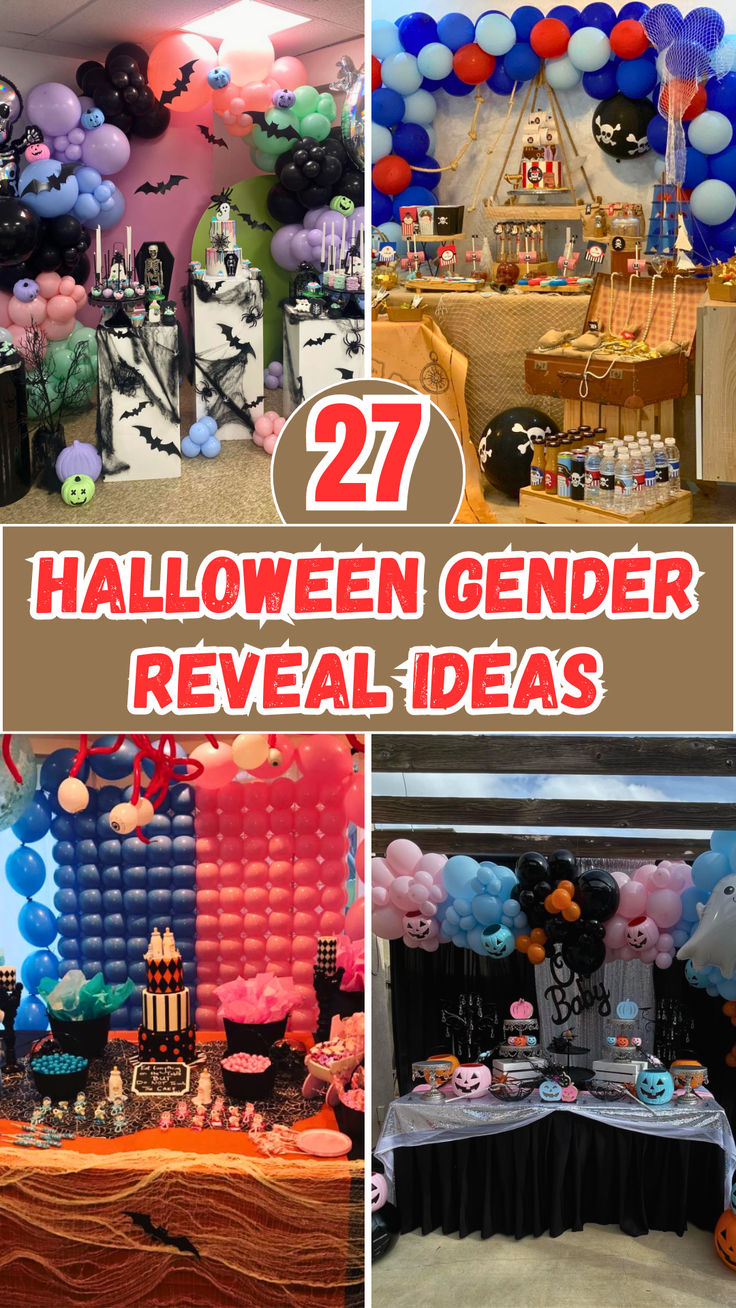 halloween themed birthday party with balloons and decorations