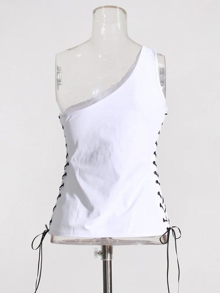 This is perfect for those who are looking for a clothing for a good price. It is fashionable, stylish, and it will look great on anyone who wears it. Do you wanahavit? White Sleeveless Tank Top For Night Out, Summer Party Cotton Camisole, Cotton Cami Tank Top For Party, Edgy Sleeveless Summer Tops, Cotton Camisole Tank Top For Party, White Tank Top For Night Out, Sleeveless Cotton Top For Night Out, One Shoulder Tank Top For Night Out In Summer, White Tank Top With Tank Straps For Night Out