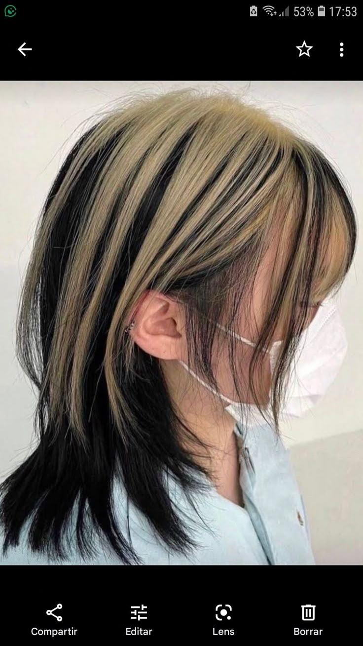 Two Tone Hairstyle, 2 Tone Hair Color, Block Dyed Hair, Hidden Hair Color, Hair Stripes, Two Toned Hair, Two Tone Hair, Korean Hair Color, Peekaboo Hair