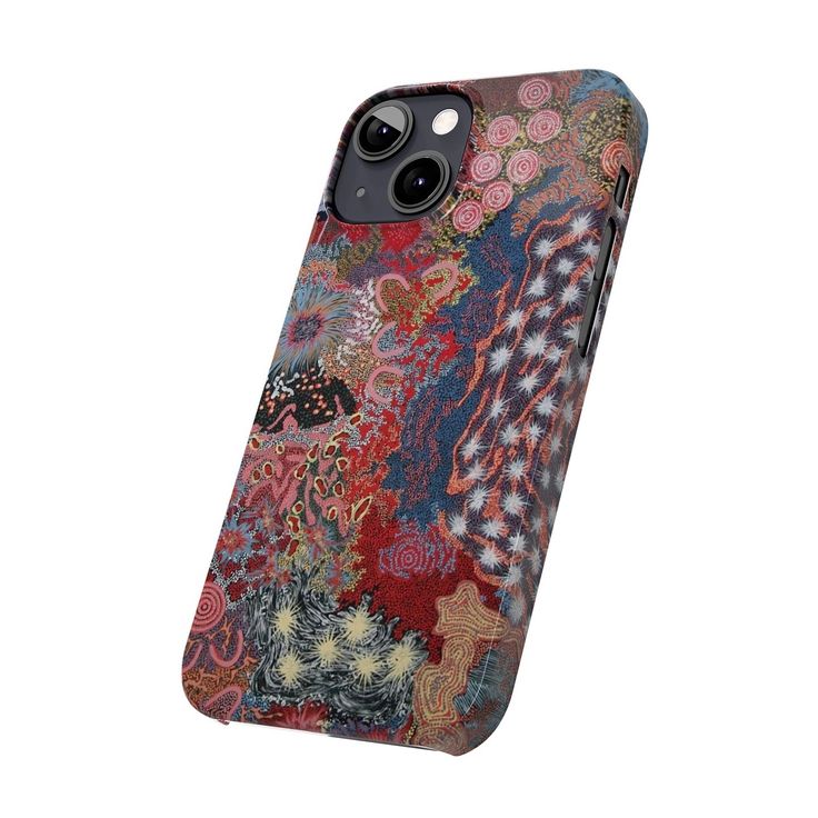 an iphone case with colorful designs on it