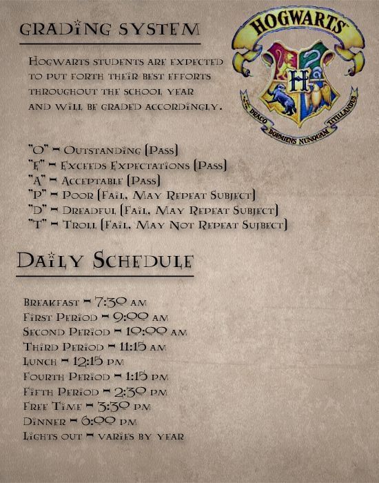 the hogwarts menu from harry potter