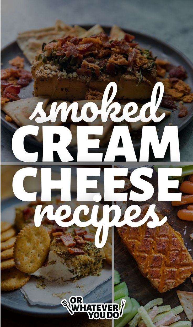 some food is on a plate with the words smoked cream cheese recipes written in white