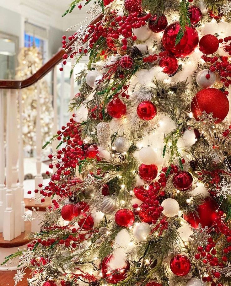 a christmas tree decorated with red and white ornaments