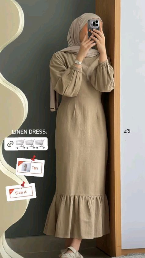 Dress Korea Hijab, Dress Outfits For Hijab, Dress Casual Hijab, Casual Hijab Dress, Hijab Dress Casual, Muslim Fashion Dress Simple, Stylish Formal Dresses, Outfits Muslim, Linen Style Fashion