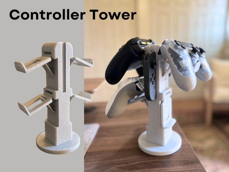 Introducing our premium Controller Holder, meticulously designed to enhance your gaming setup and keep your controllers organized. Crafted with both functionality and aesthetics in mind, this holder is the perfect solution for maintaining a clutter-free gaming space. **Key Features 1. **Capacity for 4 Controllers and 2 Joy-Cons This holder is specially engineered to accommodate up to four standard controllers and two Joy-Cons, ensuring that all your gaming peripherals have a dedicated and secure Controller Holder, Controller Stand, Play Station, Gaming Controller, Gaming Gear, Game Controller, Gaming Setup, 3d Printer, Nintendo Wii