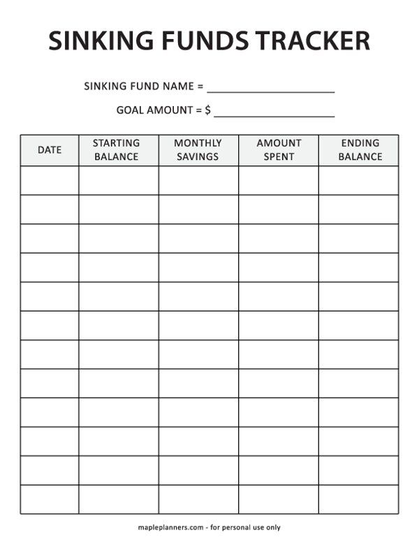 a blank sheet with the words sinking fund tracker on it and an image of a black and