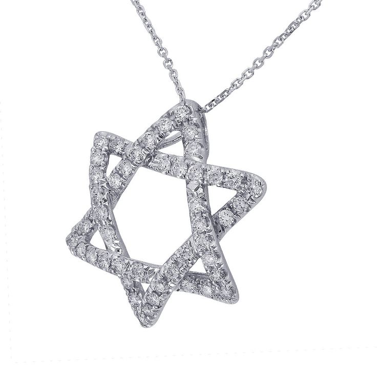 "This magnificent Star of David pendant is beautifully crafted in 14k white gold and shared prongs set with round cut diamonds. The Star of David or Magen David is a symbol for expressing Jewish identity. Get it and you won't regret it. Charming and shiny, great for any occasion. The diameter of this diamond pendant is 25mm. Diamonds weight is 1.00 carat, color/clarity G/H VS2, SI1. This pendant is polished to the brightest shine and comes on 16\" cable link chain, 14K white gold, secure with a Classic Star Of David Jewelry For Anniversary, Formal Star-shaped Jewelry With Brilliant Cut, Formal Star Of David Jewelry With Diamond Accents, Formal White Gold Star Of David Jewelry, Star Of David Diamond Jewelry For Formal Occasions, Fine Jewelry Star Of David For Anniversary, Elegant Star Of David Anniversary Jewelry, White Star Of David Jewelry For Anniversary, Star-shaped Diamond Necklace For Anniversary