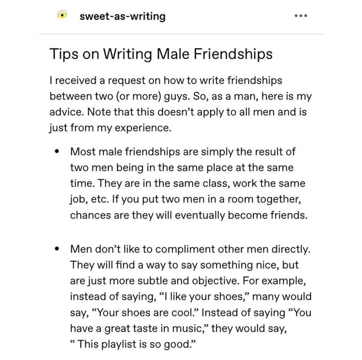 the text on this page reads tips on writing male friends