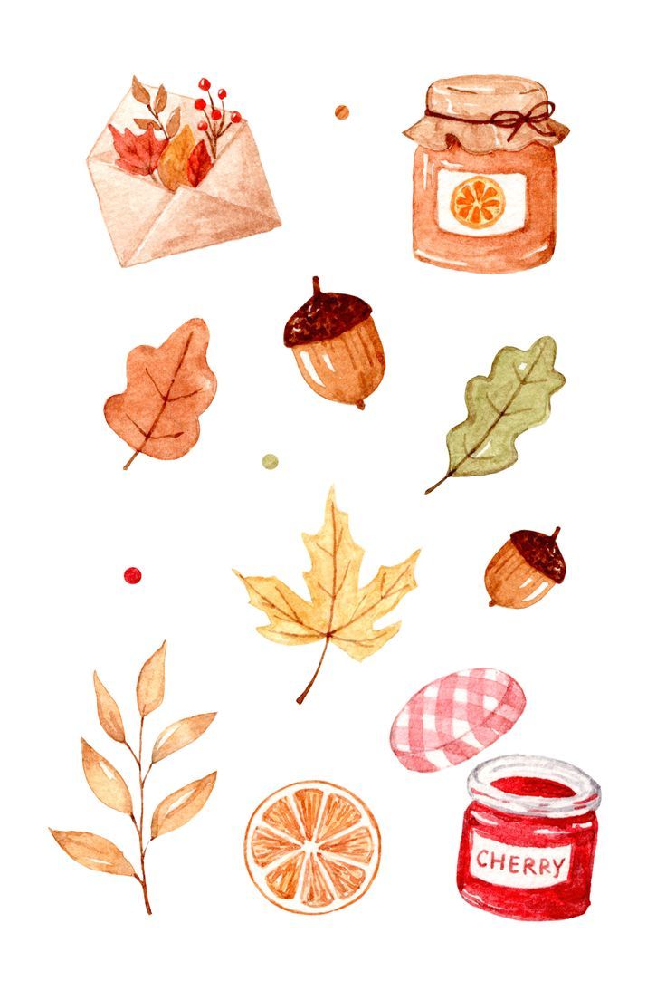 watercolor illustration of autumn items