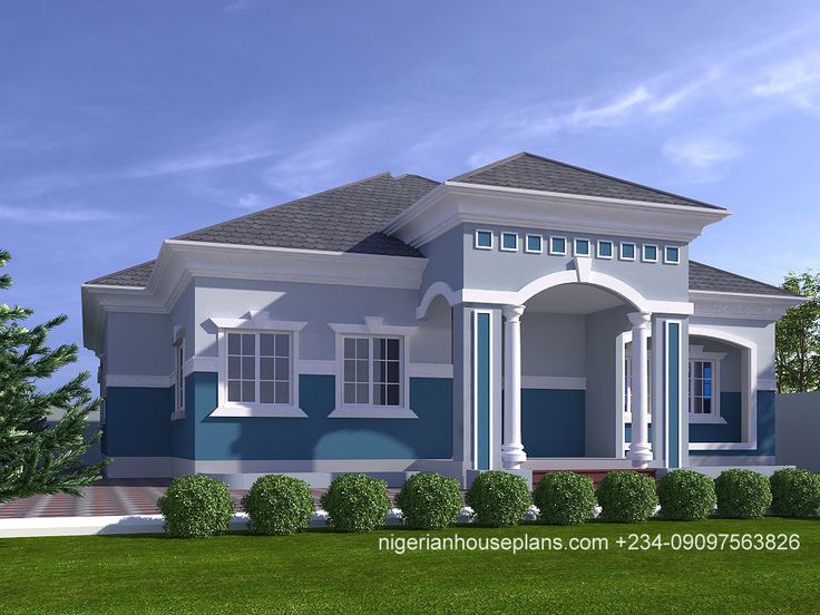 this is an artist's rendering of a house in blue and white with columns