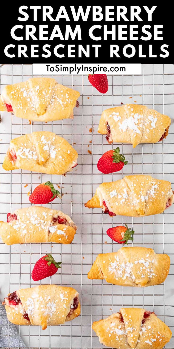 strawberry cream cheese crescent rolls on a cooling rack