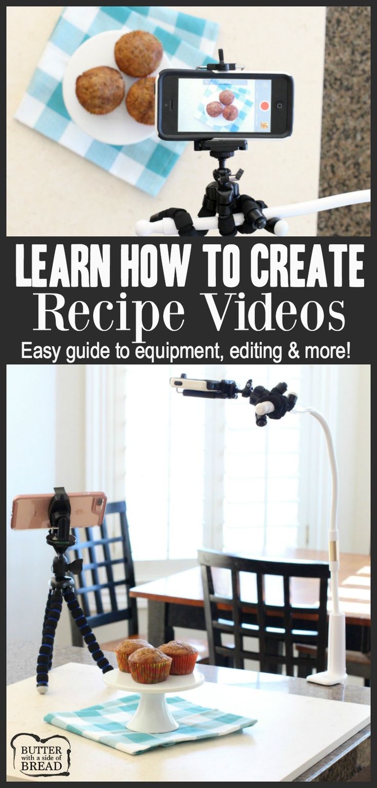 a camera and some food on a table with the words learn how to create recipe videos