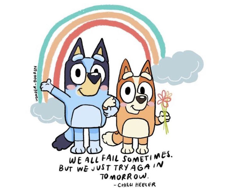 two cartoon dogs standing next to each other with a rainbow in the background