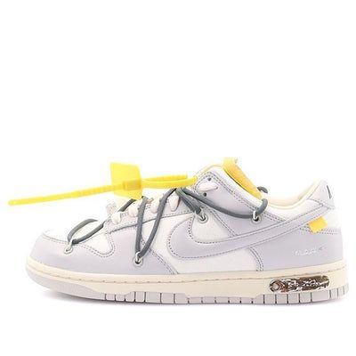 The Nike OFF-WHITE x Dunk Low is a must-have sneaker for any fan of Virgil Abloh or the Off-White brand. Taken from the 'Dear Summer' collection, this low-top sneaker is made with white leather and soft grey canvas, with Virgil Abloh's signature flourishes like a plastic zip tie and printed Helvetica text. The contrasting pops of color are what really make this sneaker stand out, while the limited edition '41 of 50' badge on the lateral midsole adds an extra touch of exclusivity. (SNKR/Skate/Casual/Low Top/Crossover/Gift Recommend) Off White Boost Sneakers For Streetwear, Off White Boost Midsole Sneakers For Streetwear, Off-white Boost Midsole Sneakers For Streetwear, Off White Sneakers With Boost Midsole For Streetwear, Off-white Sneakers For Streetwear, Off White Low-top Sneakers For Streetwear, Off-white Low-top Sneakers For Streetwear, Nike Off White Low-top Sneakers, Off White Sneakers With Rubber Sole For Streetwear