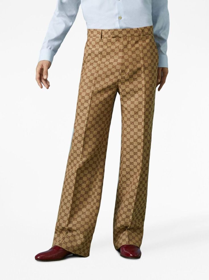 Gucci GG Monogram straight-leg Trousers - Farfetch Men Slacks, Mens Pant, Gg Monogram, Man Fashion, Straight Leg Trousers, Gucci Men, Linen Blend, Mens Pants, Fashion Branding