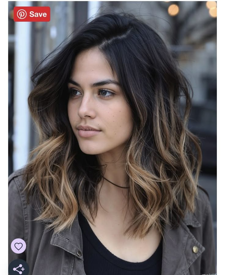 Medium Length Haircut Black Hair, Indian Hair Highlights, Dark Brunette Balayage, Dark Ombre Hair, Baylage Hair, Subtle Blonde Highlights, Professional Haircut, Balayage Bob, Blonde Tips