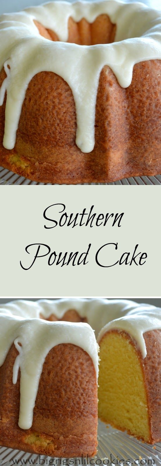 two pictures of a pound cake with white icing