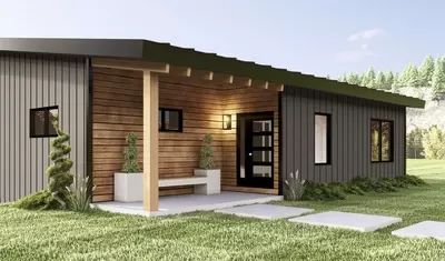 the small house is made out of wood and metal