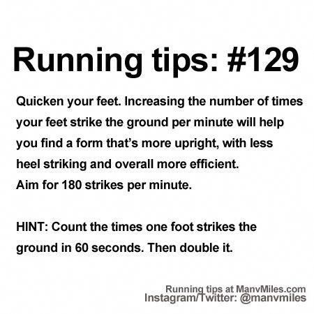 a white poster with the words running tips written in black on it's side