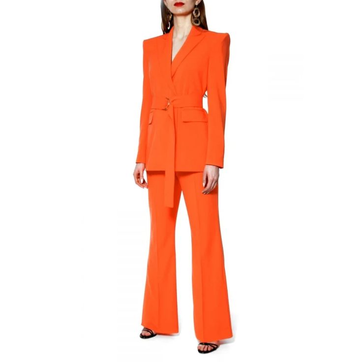 Camilla Tangerine Pants | Aggi | Wolf & Badger Chic Full-length Fall Suits, Chic Full Length Fall Suits, Chic Full Length Suits For Fall, Chic Fall Pantsuit With Structured Boning, Chic Pantsuit With Structured Boning For Fall, Fitted Pantsuit With Structured Boning, Elegant Flared Fitted Pantsuit, Elegant Flared Pantsuit For Workwear, Luxury Straight Pantsuit