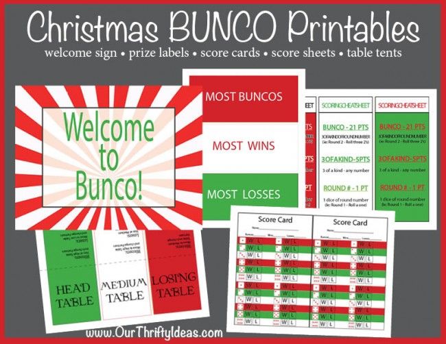 christmas bunco printables with the words welcome to bunco and most wins