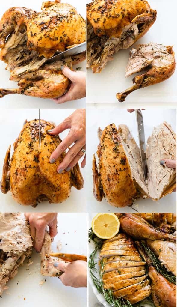 how to roast a whole chicken with lemons and herbs on the side, then cut it in half