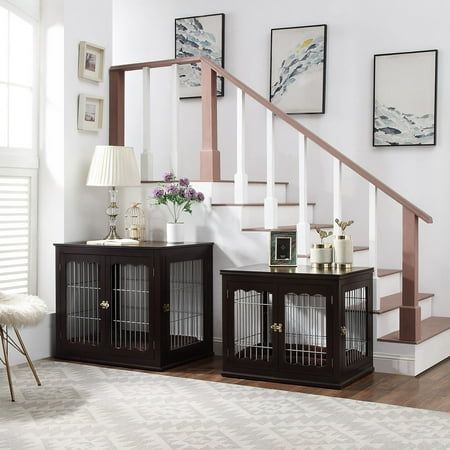 a living room filled with furniture and a stair case next to a white rug on top of a hard wood floor