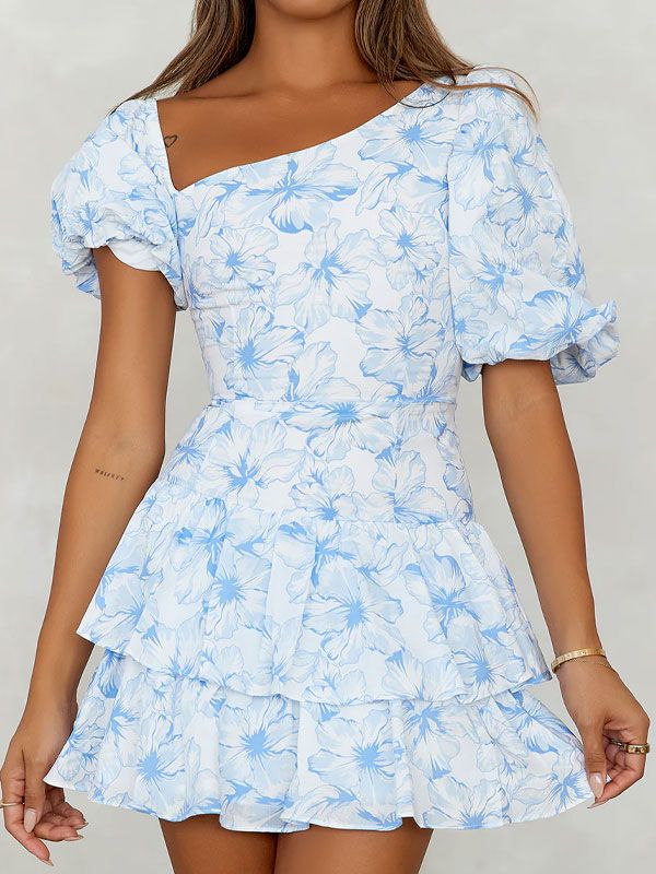 gender：Woman season：spring/summerMaterial ：Polyester Pattern type：printingSleeve length: short sleeve style ：commuting Top collar：v neck laundry guide ：Machine washable Blue Recruitment Dresses, Ladylike Etiquette, Senior Hoco, Hoco 2024, Pictures Outfits, Graduation Pics, Frill Skirt, Elastic Sleeves, Mini Dress White