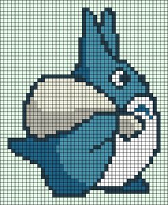 an image of a cartoon character made out of pixellated pixels, with blue and white colors