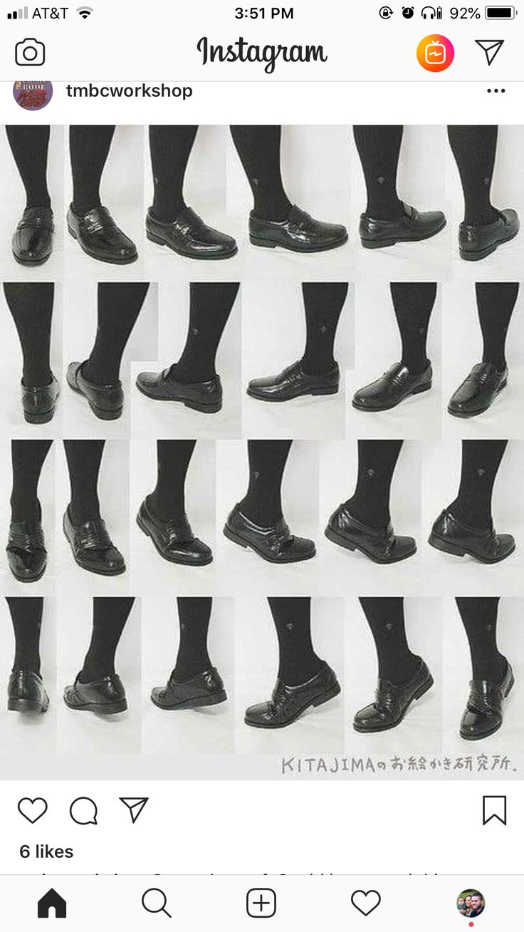 an instagram with many pairs of black shoes and socks on it, all in different positions