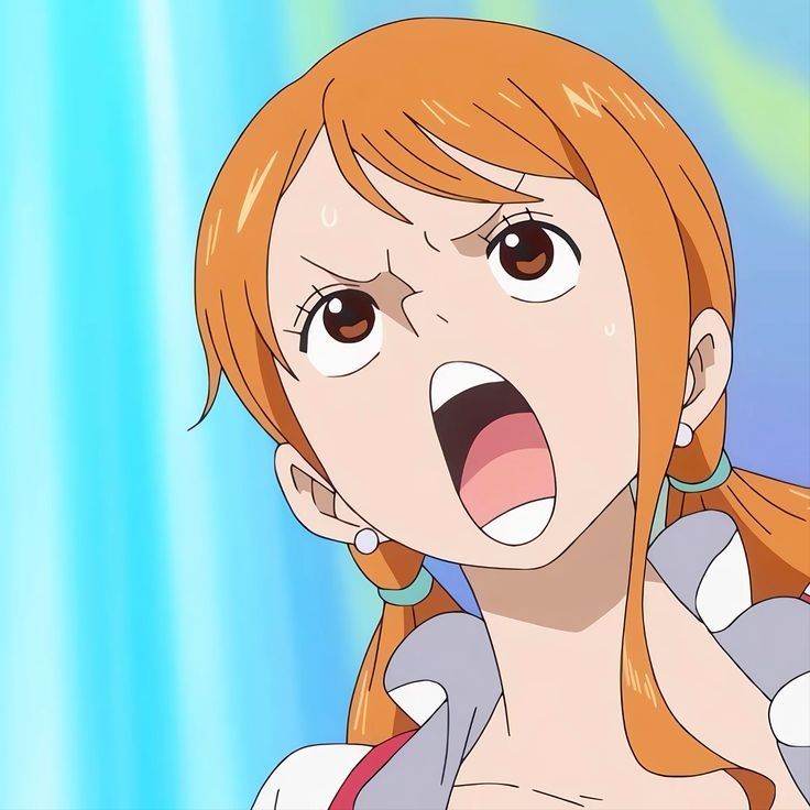 an anime character with long red hair making a surprised face