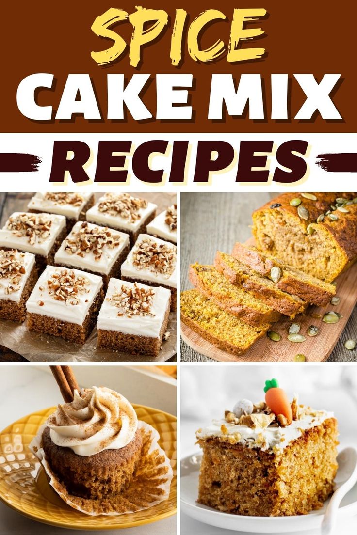 various pictures of cakes and desserts with the words spice cake mix recipes