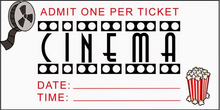 a movie ticket with the words admit one per ticket and a popcorn bucket on it