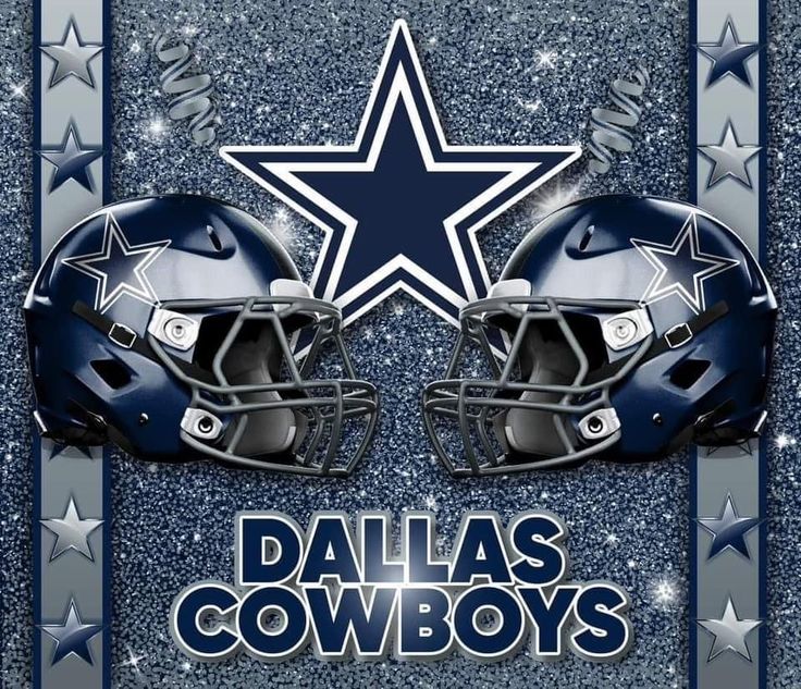 two football helmets with the word dallas cowboys on them in front of stars and sparkles