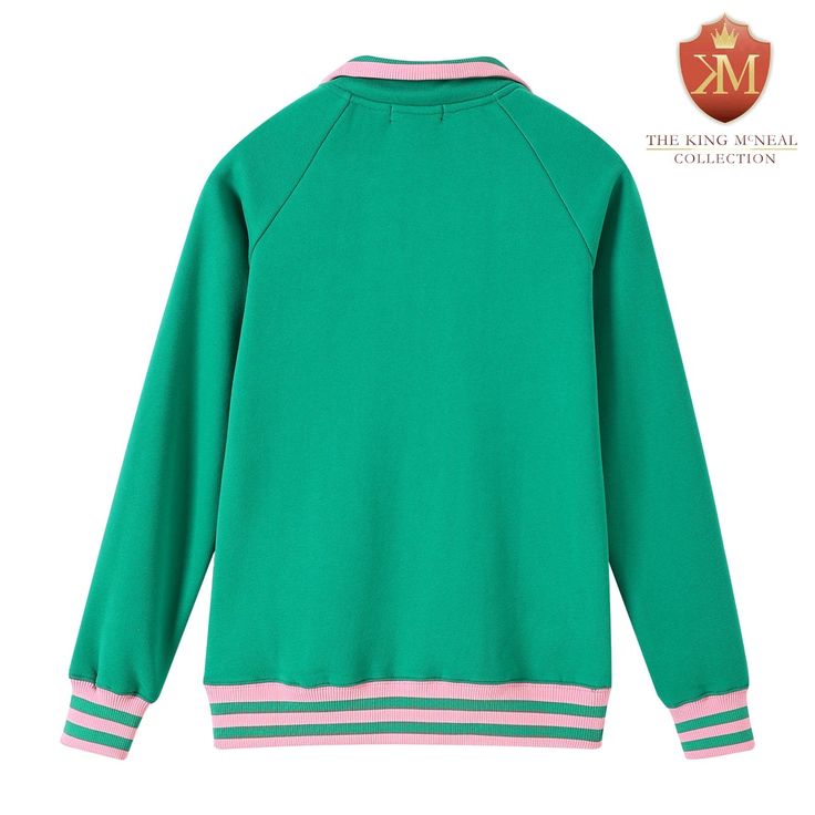 This AKA Quarter Zip Sweatshirt is the perfect balance of form and function. Crafted from high-quality materials, it's unisex size for a comfortable fit. With an embroidered crest logo and embossed logo, it features the comfort and style of knit ribbing. Perfect for any occasion. Green Fleece Long Sleeve Track Jacket, Green Long Sleeve Fleece Track Jacket, Green Fleece Sports Top, Sporty Long Sleeve T-shirt With Embroidered Logo, Sporty Green Fleece Tops, Green Sporty Tops With Ribbed Collar, Sporty Green Top With Ribbed Collar, Green Long Sleeve Sweatshirt With Embroidered Logo, Green Cotton Track Jacket