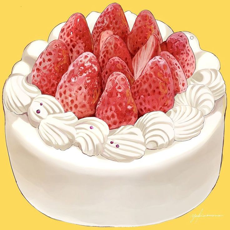 a painting of strawberries in a white cake