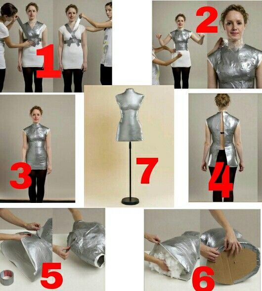 the instructions for making a silver dress are shown in several different pictures, including an ironing mannequin