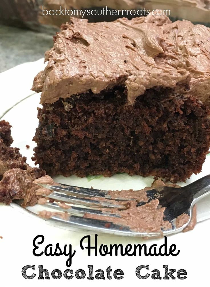 a piece of chocolate cake on a plate with a fork